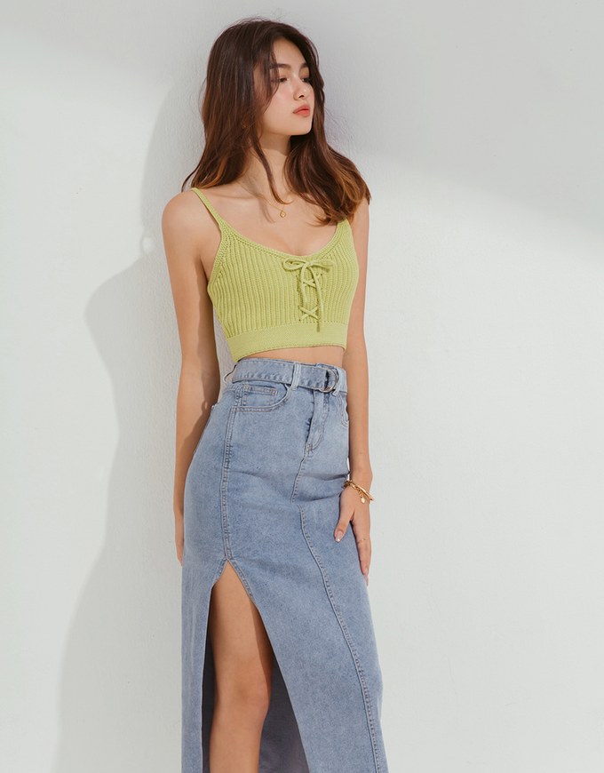 Denim Jeans Pencil Skirt With Side Slit (Belt Included)