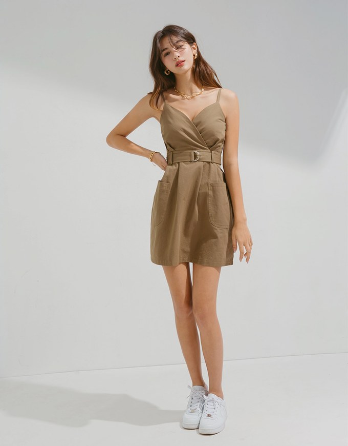 Minimal Chic Crossover Belted Mini Dress