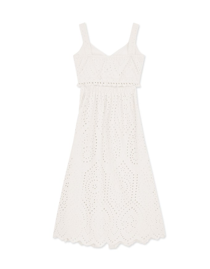 Broderie Anglaise Lace Hollow Waist Maxi Dress