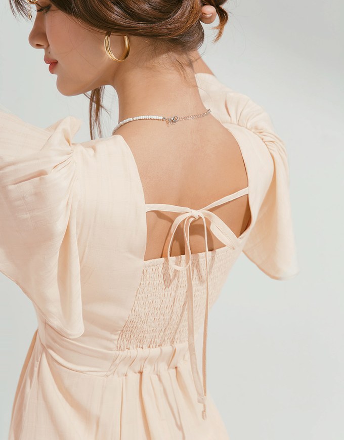 Elegant Ruffle Sleeve Button Down Slit Maxi Dress