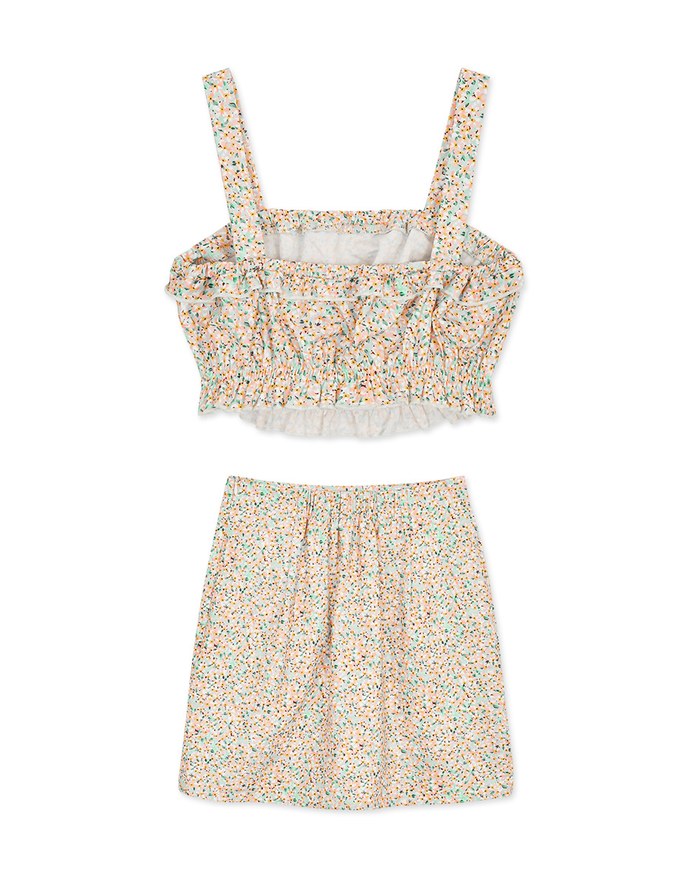 Summer Ditsy Floral Crop Top Skirt Suit