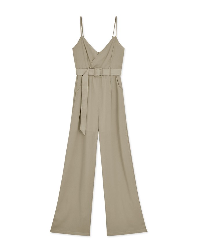 Thin Strap Crossover V-Neck Jumpsuit (With Belt)