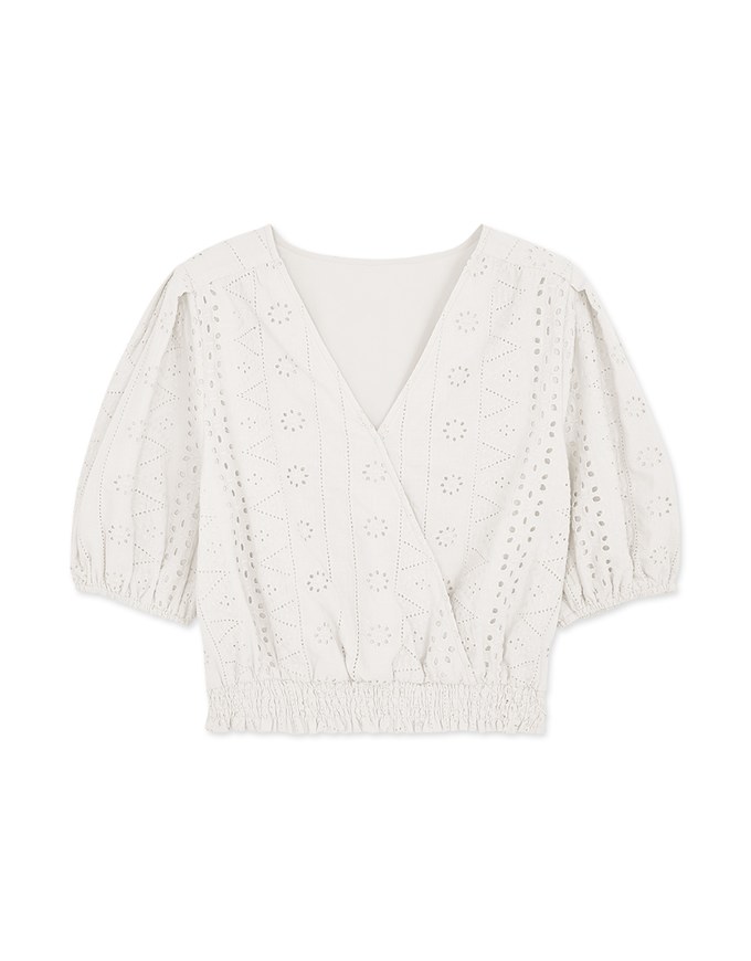 Crossover V-Neck Embroidered Lace Top