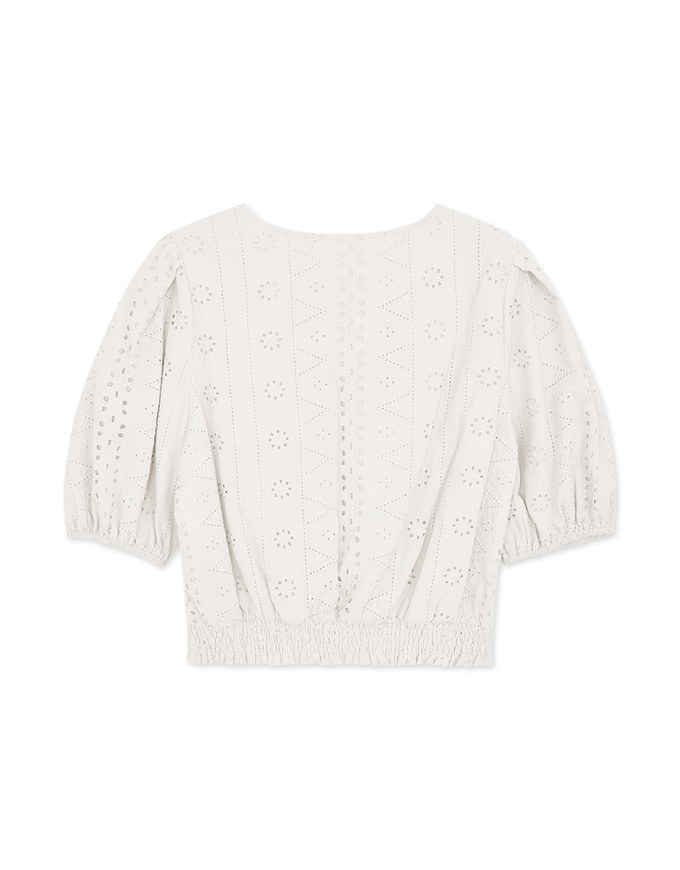 Crossover V-Neck Embroidered Lace Top