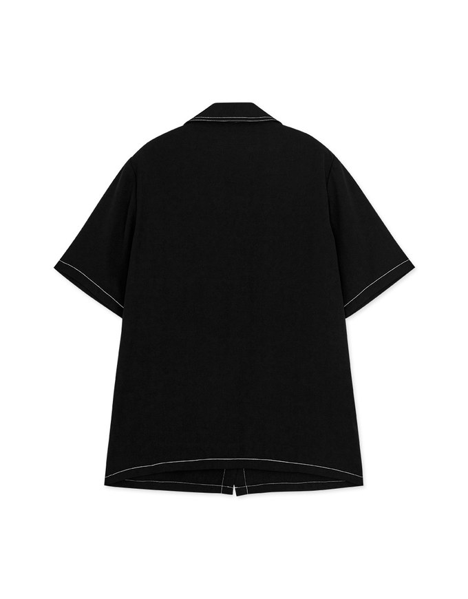 Double Pocket Stitching Short Sleeve Blouse Shirt