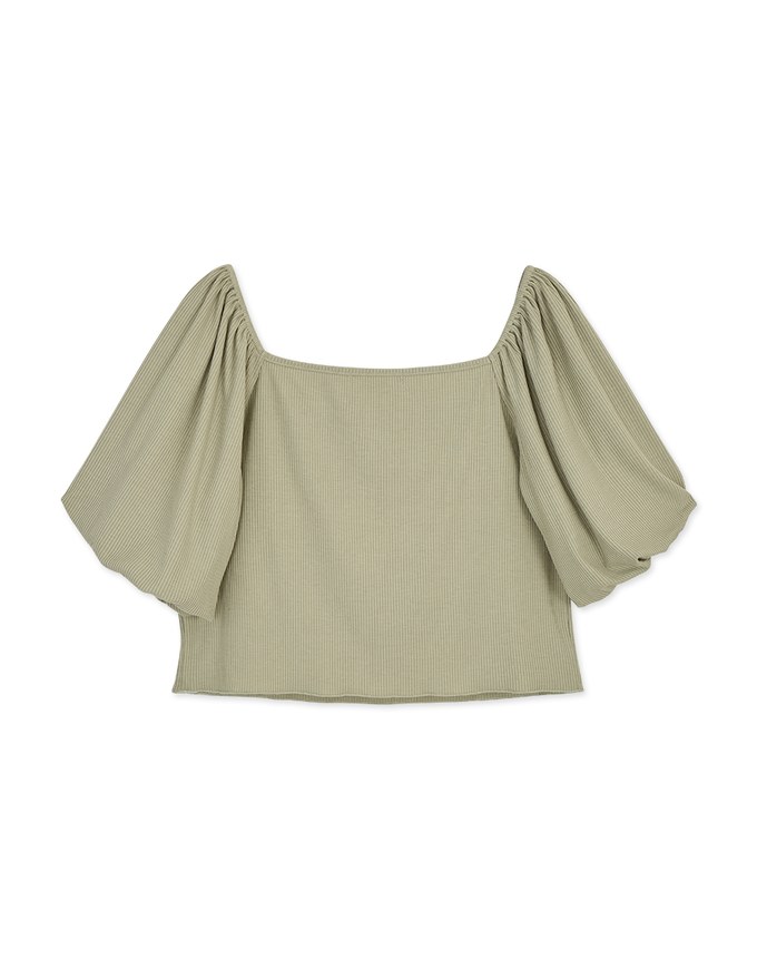 Square Neck Balloon Sleeve Knit Crop Top