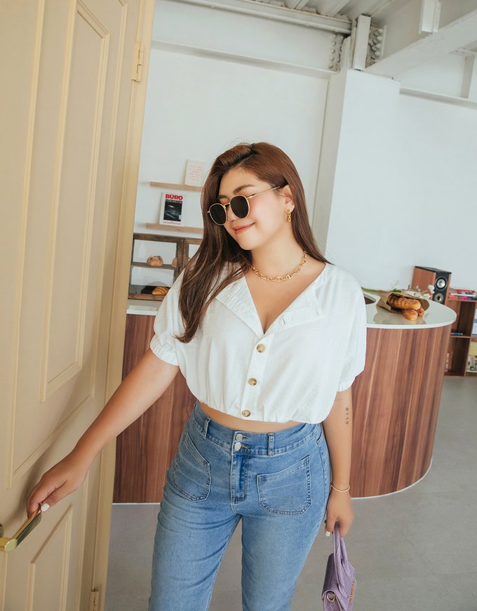 2WAY Button Down Cinched Waist Crop Top