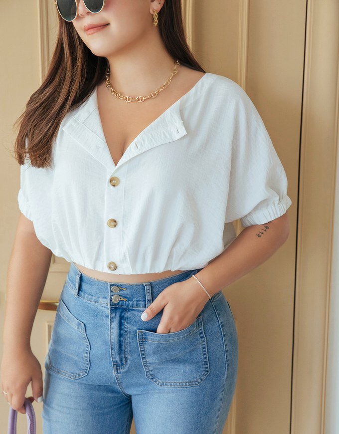 2WAY Button Down Cinched Waist Crop Top