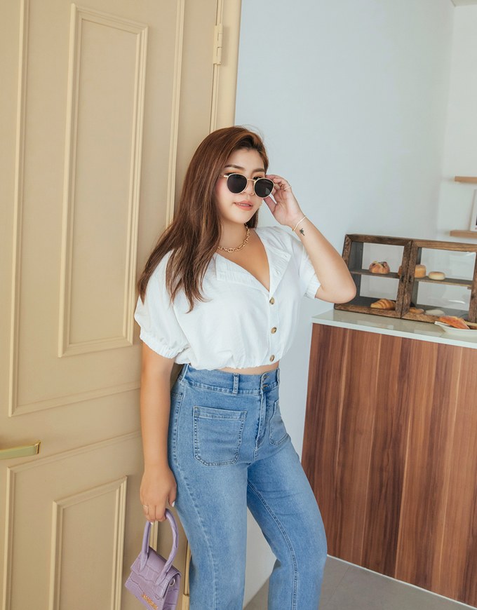 2WAY Button Down Cinched Waist Crop Top