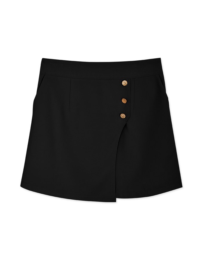 Curved Cut Gold Button Skort