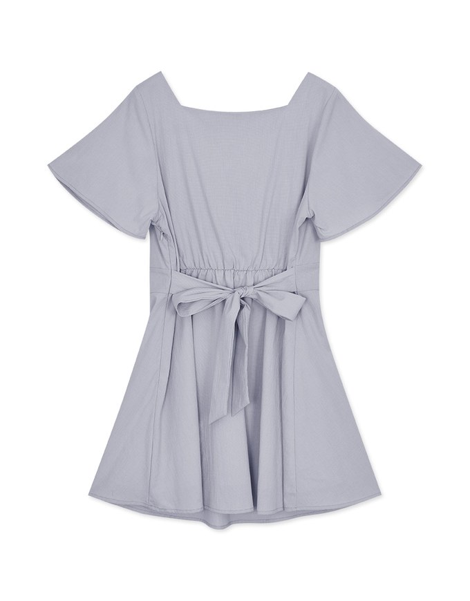 Elegant Pleated Wide Sleeve Tie-Back Mini Dress