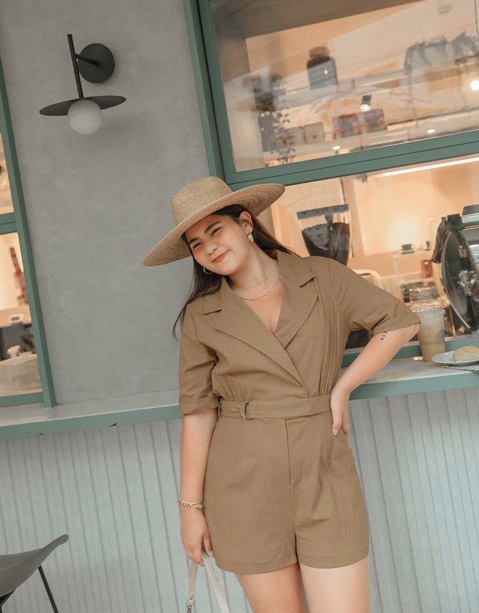 Smart Casual Suit Collar Playsuit (With Belt)