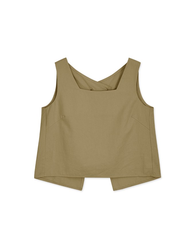 Square Neck Back Buttoned Vented Tank Top