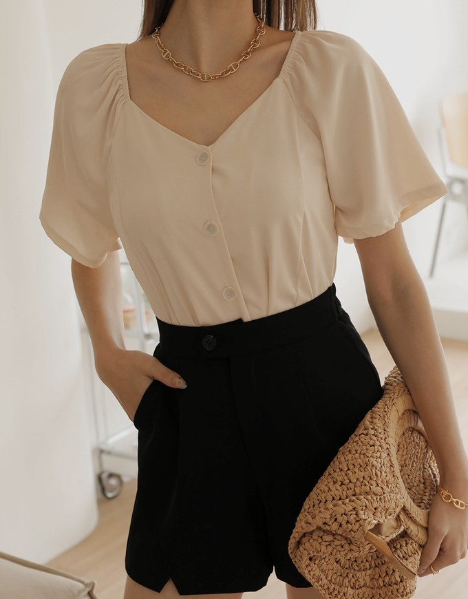 Refined Button Down Wide Sleeve Top