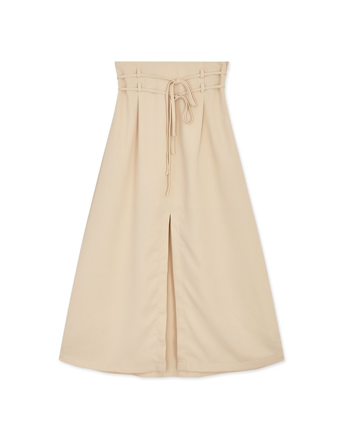 High Waist Double Thin Belt Slit Maxi Skirt