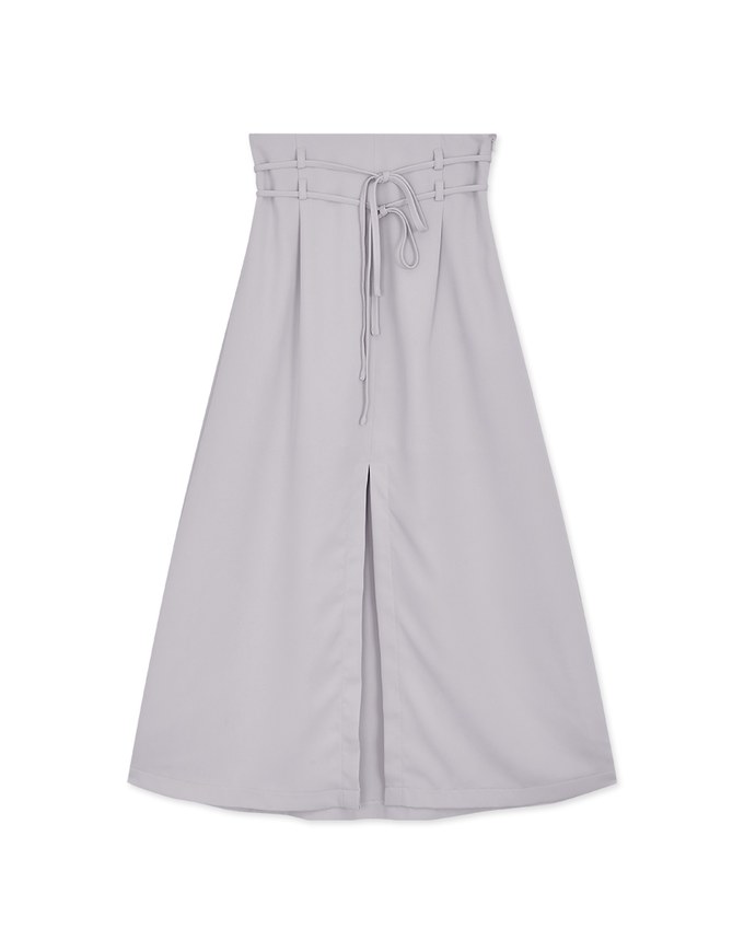 High Waist Double Thin Belt Slit Maxi Skirt