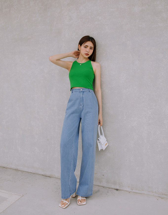 【Vacanza】Casual Cooling Slit Straight-Leg Denim Jeans Pants