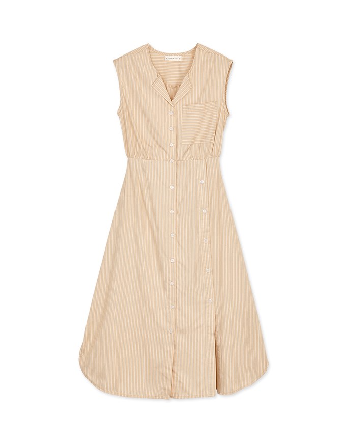 Striped Slit Shirt Maxi Dress