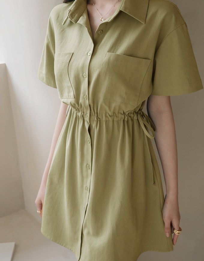 【Vacanza】Laidback Side Dual-Drawstring Mini Shirt Dress
