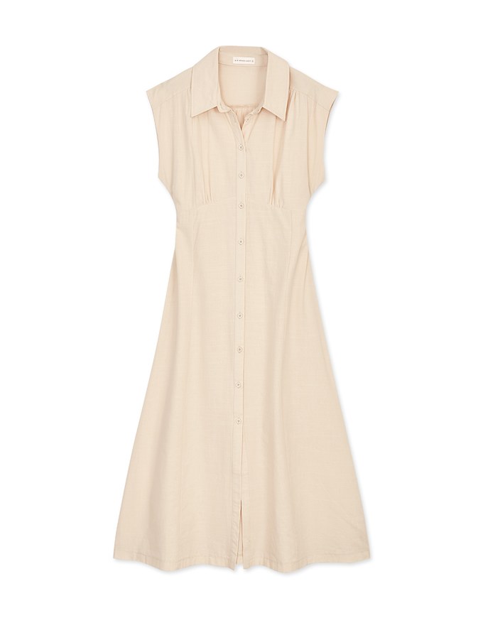 Cotton Linen Sleeveless Shirt Maxi Dress