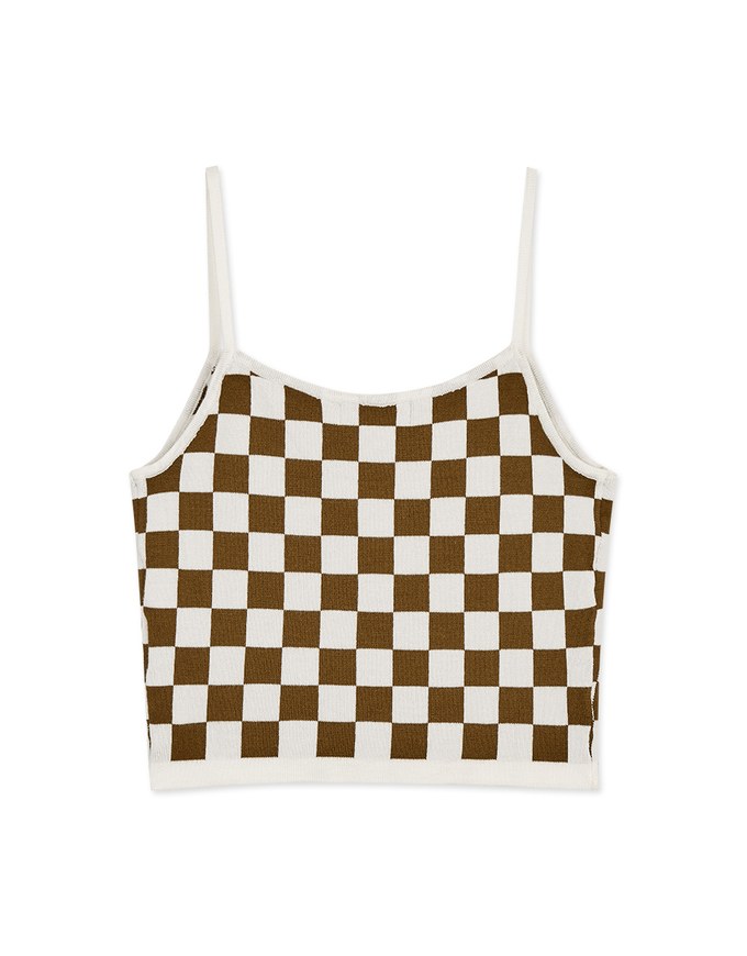 Voguish Checkered Knit Crop Cami Top