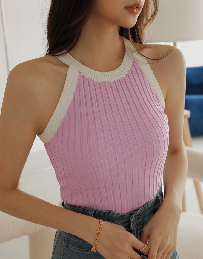 Casual Chic Two-Tone Knit Halter Top
