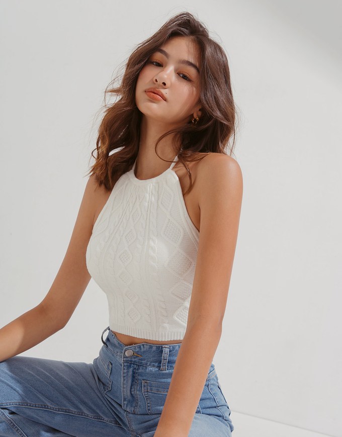 Cut Shoulder Strap Short Twist Knit Cami Top(With Padding)