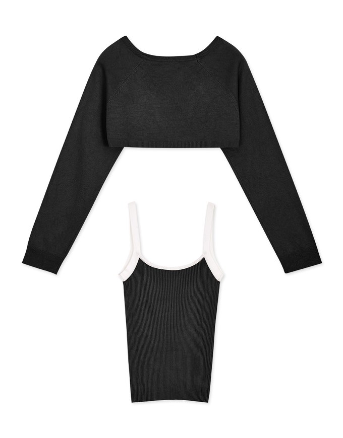 Contrast Slit Knit Two Piece Top