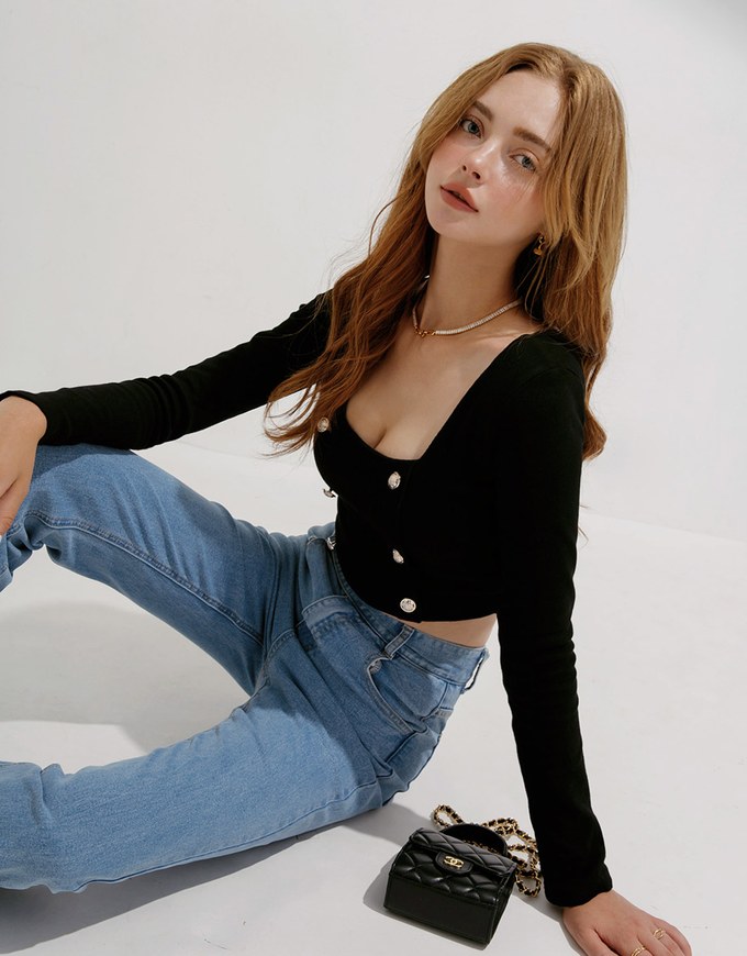 Square Neck Double Breasted Crop Top