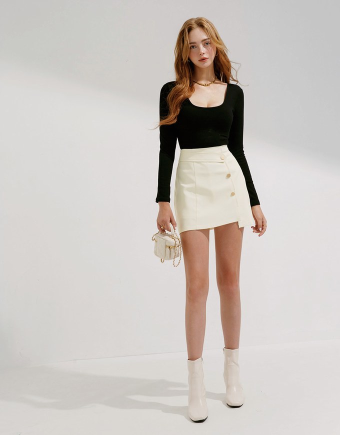 Asymmetric Skirt With Side Buttons