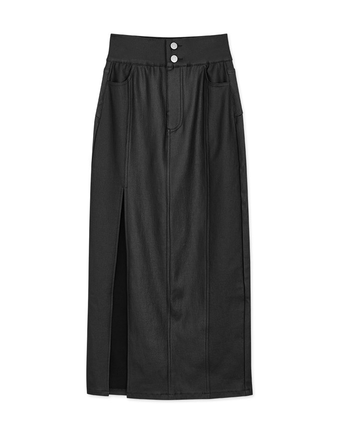 High Waisted Slim Slit Faux Leather Maxi Maxi Long Skirt