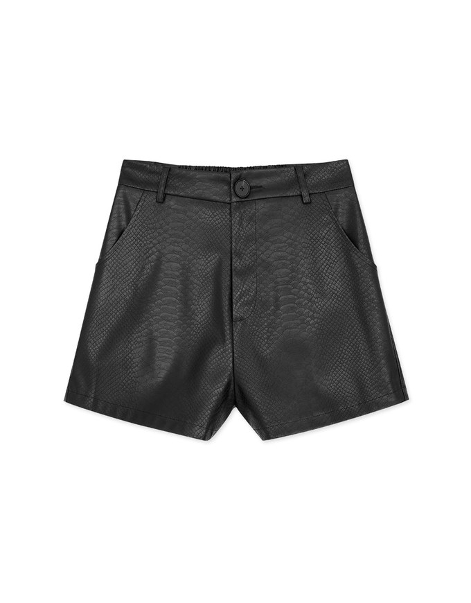 Crocodile Embossed Faux Leather Shorts
