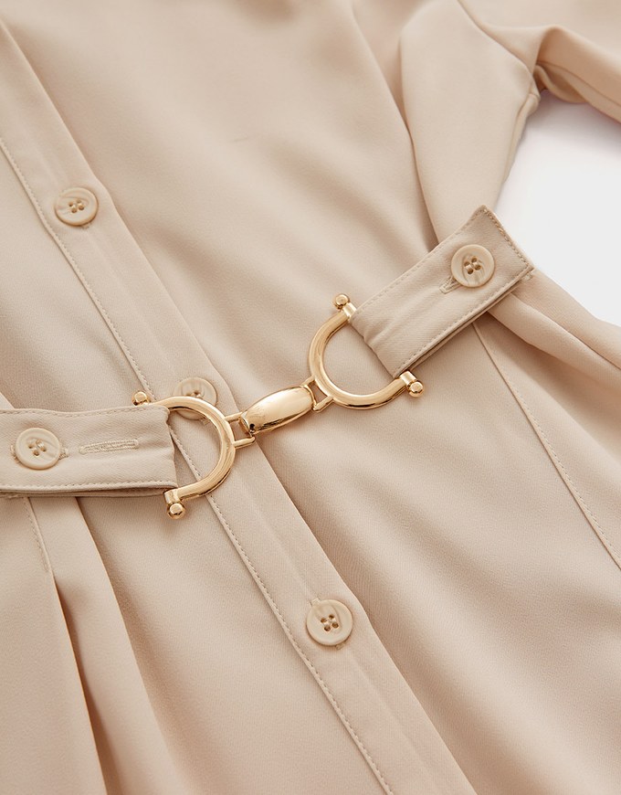 Gold Button Slim Waist Mini Dress