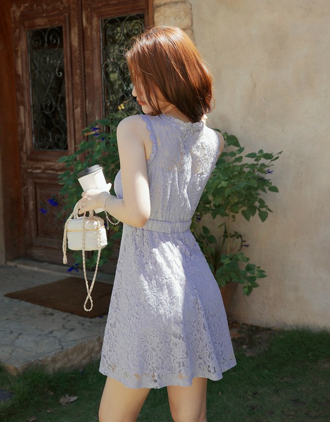 Lace Sleeveless Umbrella Hem Mini Dress