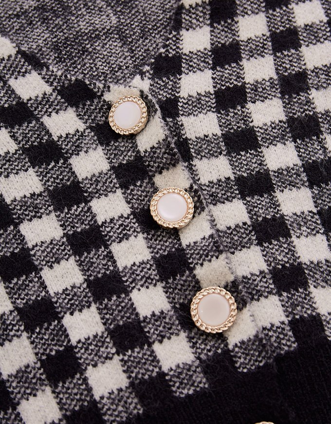V-Neck Plaid Button-Down Knit Top