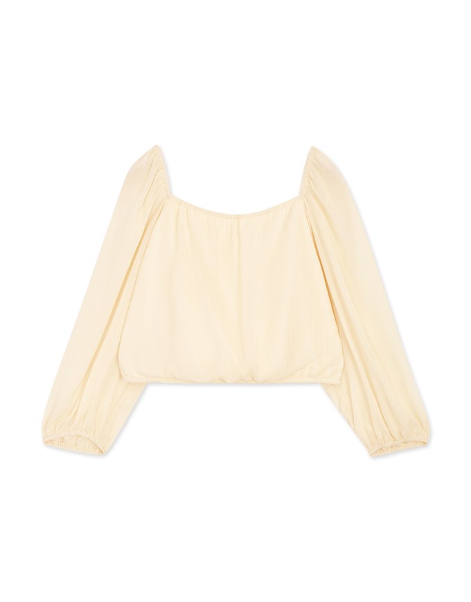 Square Neck Pearl Button Puff Sleeve Top