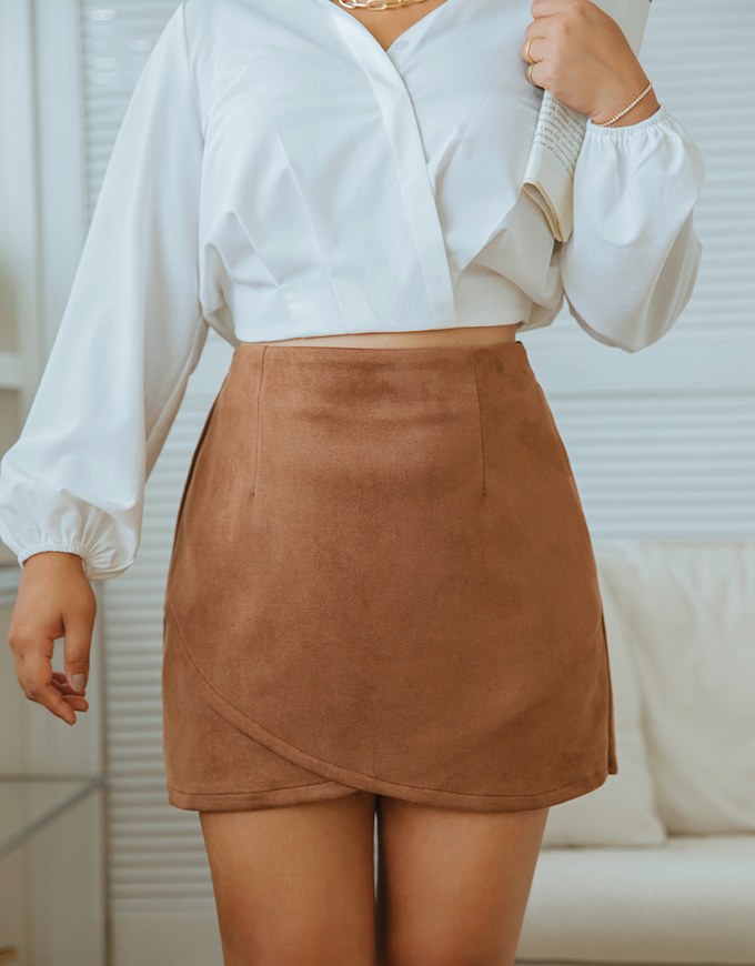 Overlap Suede Mini Skirt