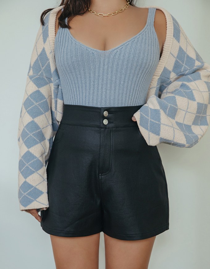 High Waisted Slim Faux Leather Shorts