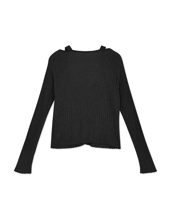 V-Neck Button Knit Fake Two-Piece Top