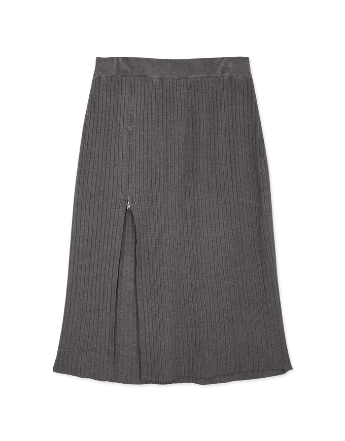 Side Zipper Slit Knit Maxi Skirt
