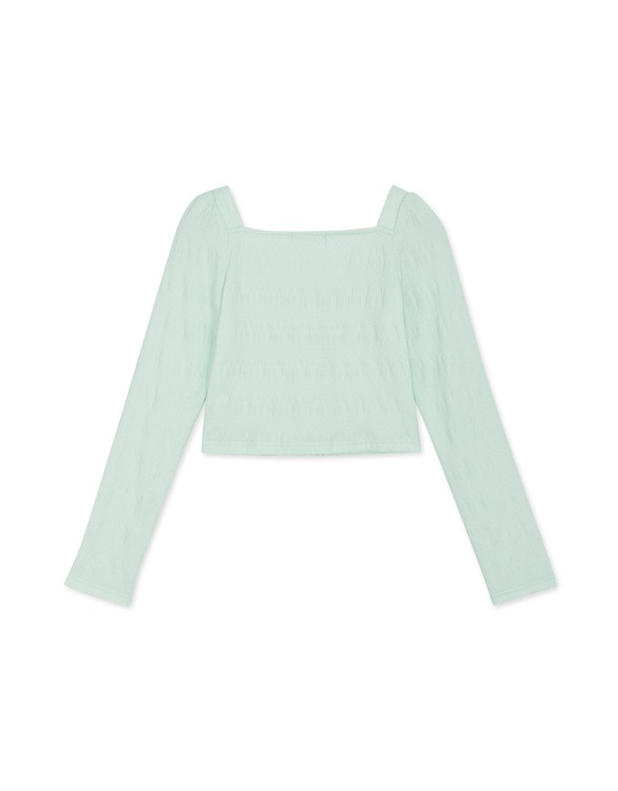 Square Neck Embossed Button Crop Top