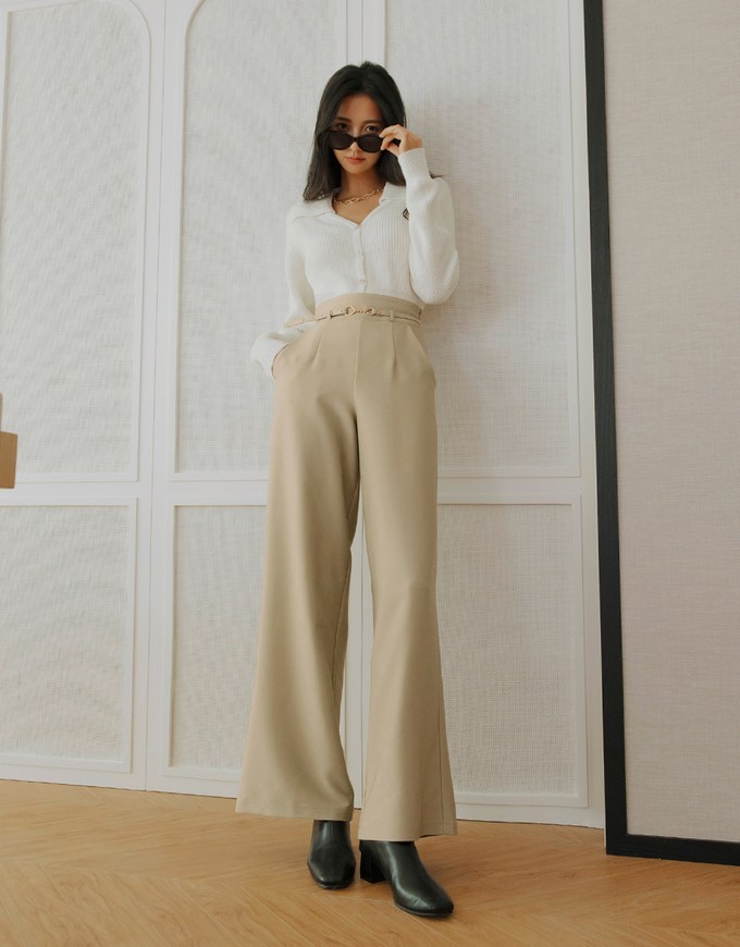 High Waisted Pleated Belted Wide Pants