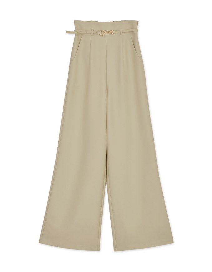 High Waist Pleated Belted Wide Pants