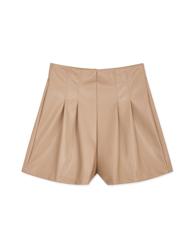 360° High Waisted Pleated Faux Leather Shorts