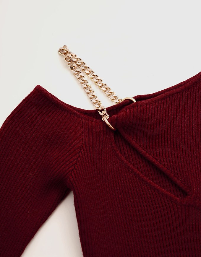 Off-Shoulder Gold Chain Knit Top