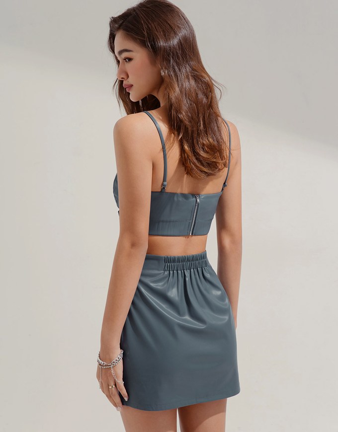 V Neck Overlapped Faux Leather Tank Top