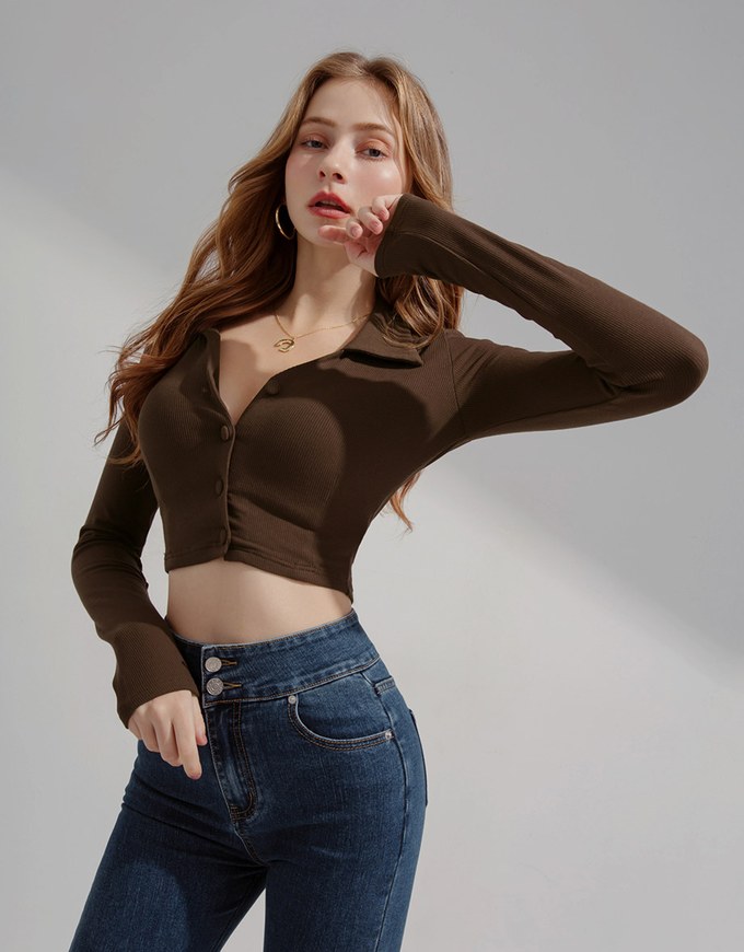 Lapel Crop Fitted Top
