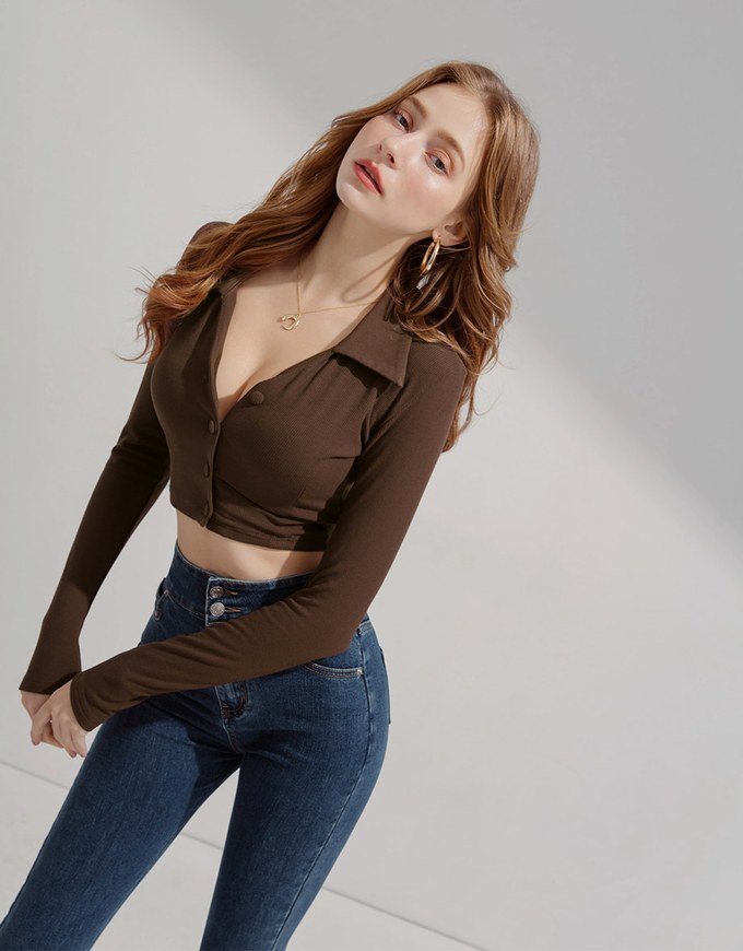 Lapel Crop Fitted Top