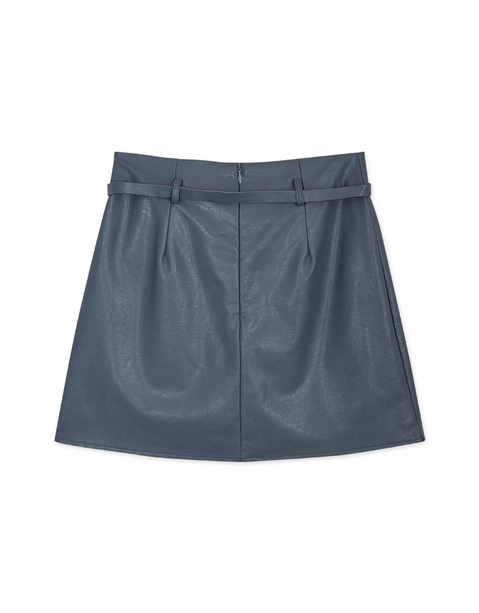 Stitching Slit Faux Leather Skirt (With Belt)