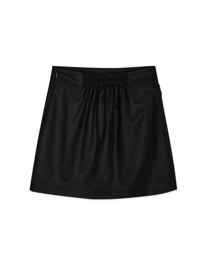 Side Button Slit Leather Skirt